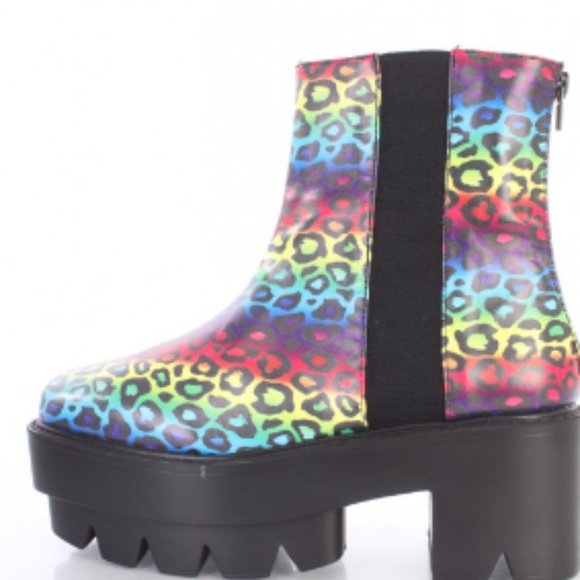 Rainbow Leopard Traction Sole Platform Booties - Picture 2 of 7